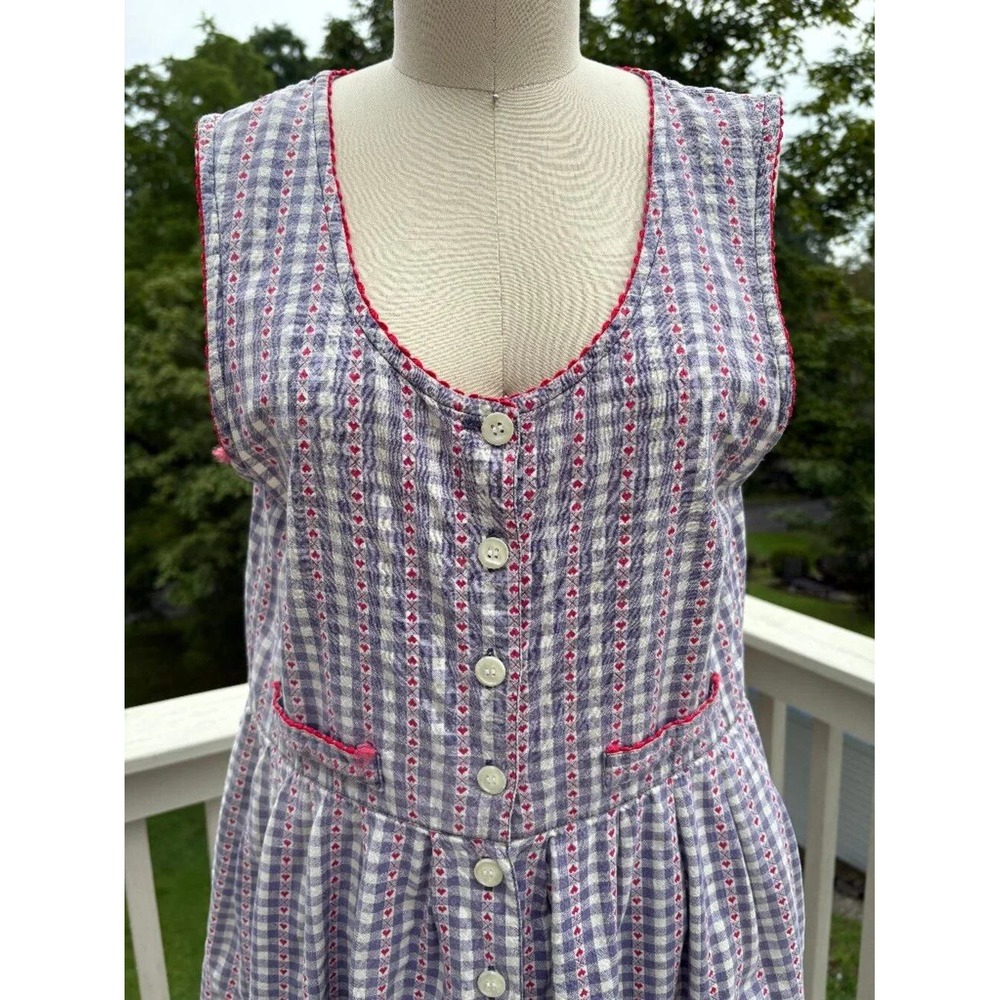 Vintage 90s Heart Embroidered Gingham Midi Dress Large 90s Cottagecore Country